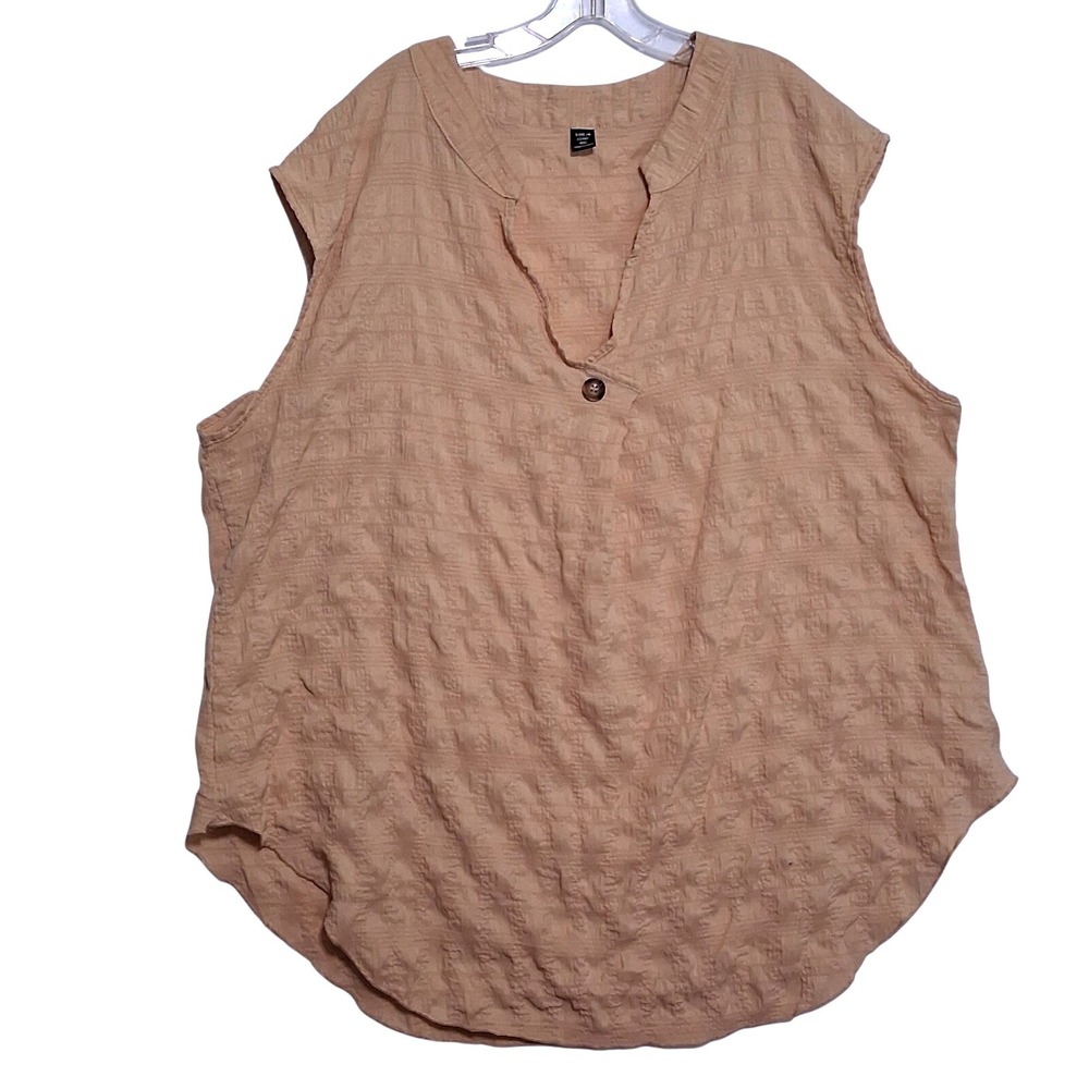 SheIn Curve Womens 4XL Sleeveless Top Beige Pattern‎ V-Neck Plus Size Blouse E30